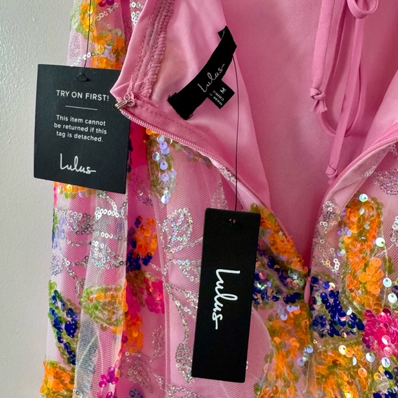 Lulu's Isleen Light Pink Sequin Lace-Up Mermaid Maxi Dress - size M - Picture 6 of 6